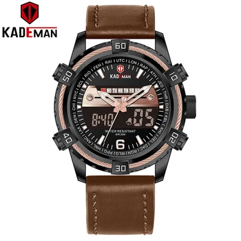 

Top Luxury Brand KADEMAN Men's Analog Digital Sports Watch Genuine Leather Army Military Quartz Watch Relogio Masculino
