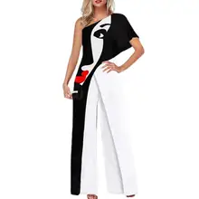 

Women Jumpsuit Ladies Face Print Slash Shoulder Autumn Batwing Sleeve Off Shoulder Wide Leg Jumpsuit Streetwear Women Jumpsuit