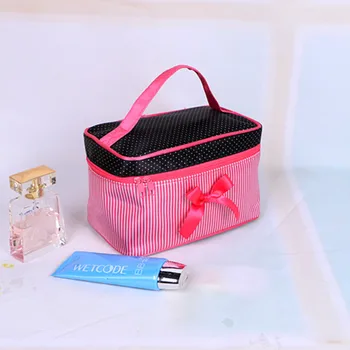 

Creative Dot Stripe Portable Cosmetic Bag Women Organizer Toiletry Bags Hand bag Make Up Box
