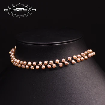 

GLSEEVO Natural Fresh Water Purple Pearl Double Layer Choker Necklace For Women Wedding Gifts Handmade Necklace Jewelry GN0171C