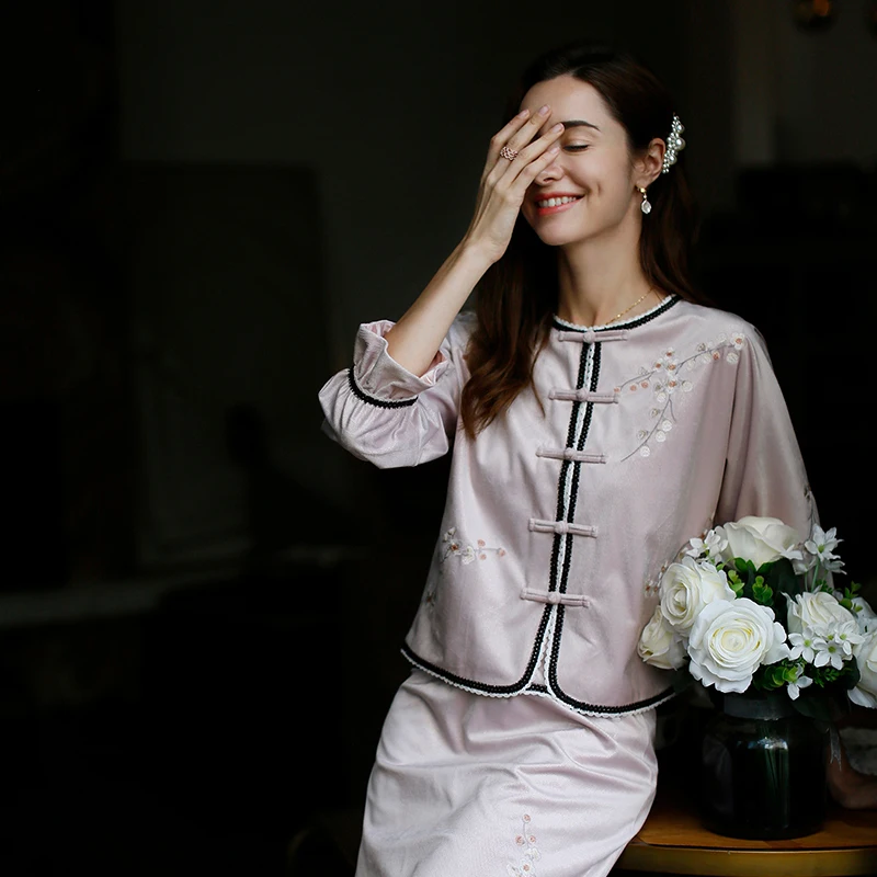 ROJAY Cheongsam Топ китайский стиль модное пальто открывание спереди кружевной Тан