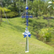 H&D подвесной Кристалл Призма крест Suncatcher Радуга производитель синий сглаза декоративные фэншуй домашний сад Декор счастливый Шарм подарок