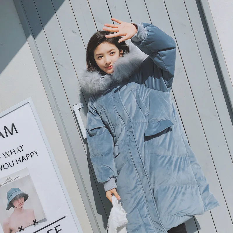 

Online Celebrity Thick Cotton Coat Women's Mid-length 2019 Winter New Style BF Students Cotton-padded Jacket Velvet down Feather