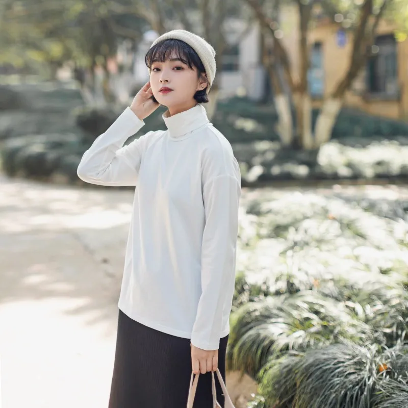 Autumn Winter New Woman Tshirts Long Sleeve Korean Style Fashion Simple Slimming Solid Turtleneck Base Sexy Tops Cotton Soft