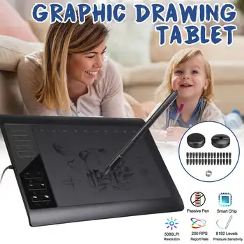 

10*6 Inches 8192 Levels Graphics Drawing Digital Tablets Signature Pen Tablet Battery-free Pen With 30 Tips for beginner kids