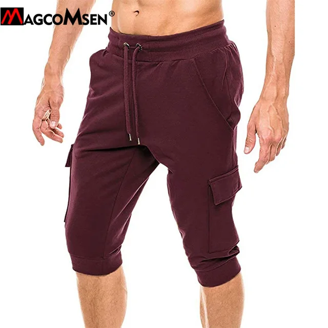 MAGCOMSEN 3/4 Summer Joggers Pants Men's Large Pockets Sweatpants Casual Gym Fitness Trousers Sportswear Drawstring Capris Pants 6