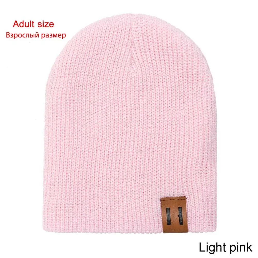 light pink adult Новинка; шапки детские детские зимние шапки для детей и взрослых мягкая теплая шапочка вязаная крючком для девочек, для мальчиков эластичные вязаные Шапки Для мужчин;шапка для девочки шапка для мальчика - Цвет: light pink adult