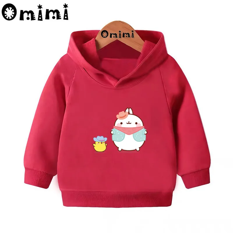 Molang and Piupiu/милые толстовки с героями мультфильмов; детские толстовки с капюшоном; крутой пуловер для малышей; топы для девочек и мальчиков; осенняя одежда; KMT5217