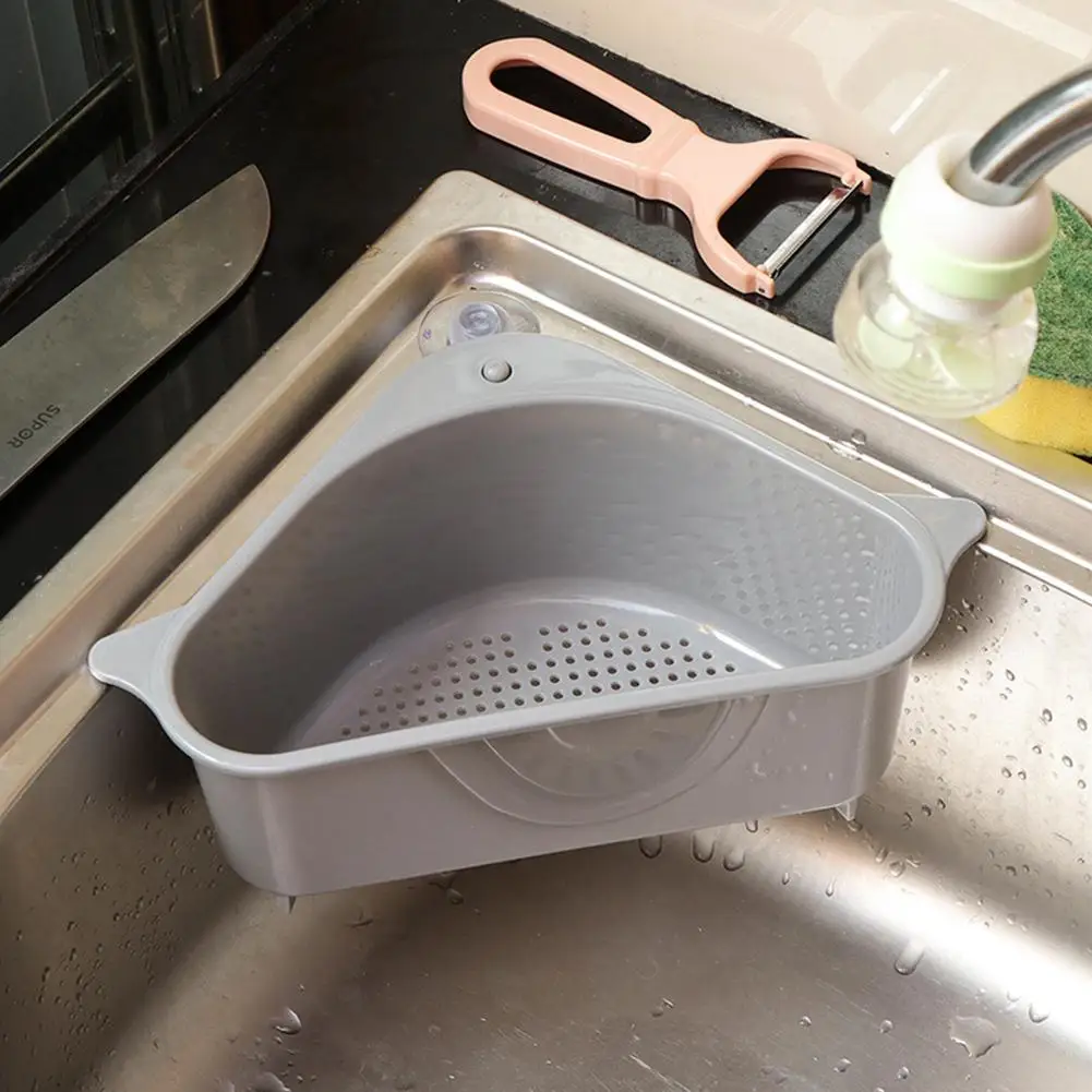 Кухонная стойка для хранения корзина для слива с присоской для раковины угловая PP пластиковая губка щетка ткань сетчатая корзина подставки для сушки - Цвет: Gray