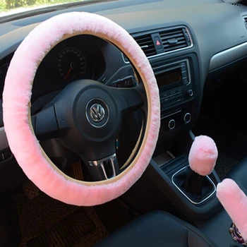 

Car Steering Wheel Cover Gearshift Handbrake Cover Protector Decoration Warm Super Thick Plush Collar Soft