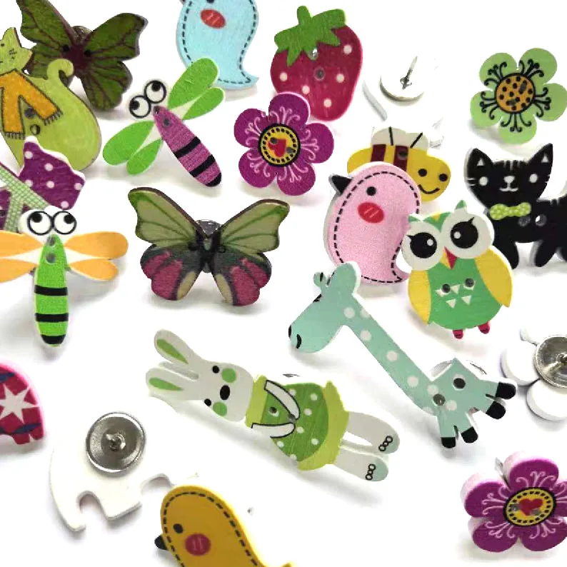

Manufacturers Direct Selling Cross Border Creative Wood Piece Pushpin Flower Bird Animal 20-Office Culture And Education Fixed
