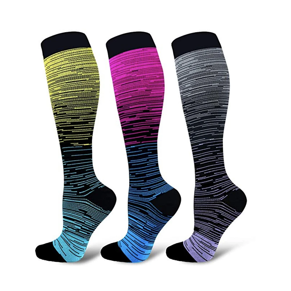 

Outdoor Sports Compression Socks Unsex Sports Long Socks Knee Gradient Printed Polyester Nylon Hosiery Footwear Accessories New