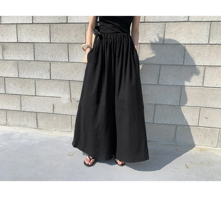 black cargo pants Fashion Summer Linen Wide Leg Pants For Women 2021 Casual Elastic High Waist Long Trousers Female Solid Larg Size Pants womens clothing