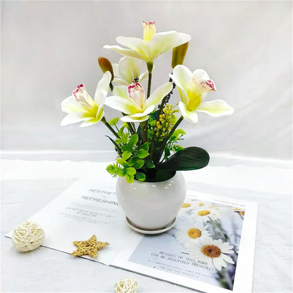 8 Teste Fiore Artificiale Fiore Finto Cymbidium Bouquet Decorazione Della Casa Festa Ufficio Matrimonio Teble Decorazione Accessori Bonsai