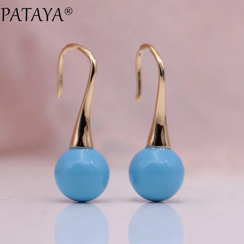 PATAYA новые длинные серьги с жемчугом двойного назначения, круглые висячие серьги 585, розовое золото, белый натуральный циркон, женские модные ювелирные изделия