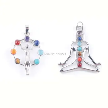 

WOJIAER Natural Gem Stone Healing Reiki Chakra Meditating Figure Moon Pendant Charm Beads PBN324