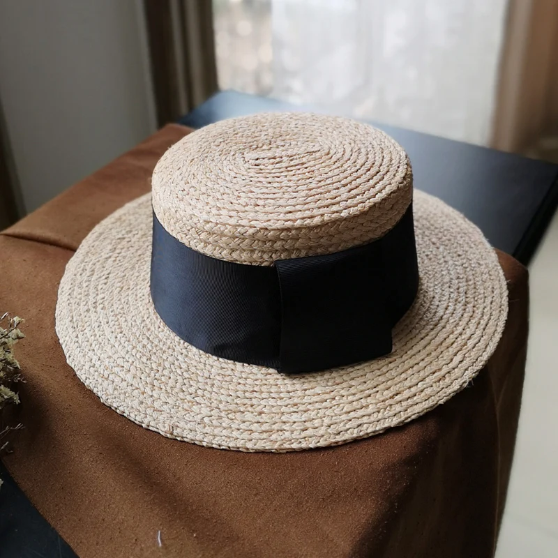 Высококачественная Летняя женская соломенная шляпа ручной работы Raffia пляжная