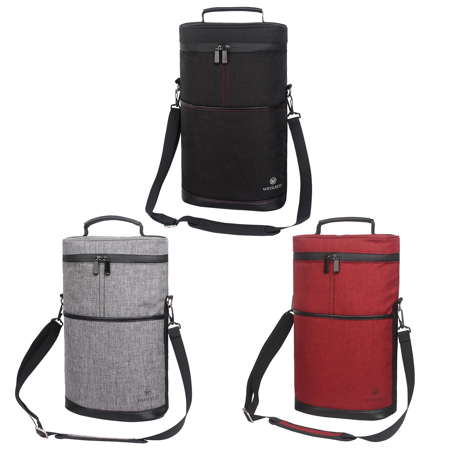WESSLECO 2 Bottle Large Insulated Wine Tote Bag for Travel Outdoor Thermal Refrigerator Picnic Cooler Handbag