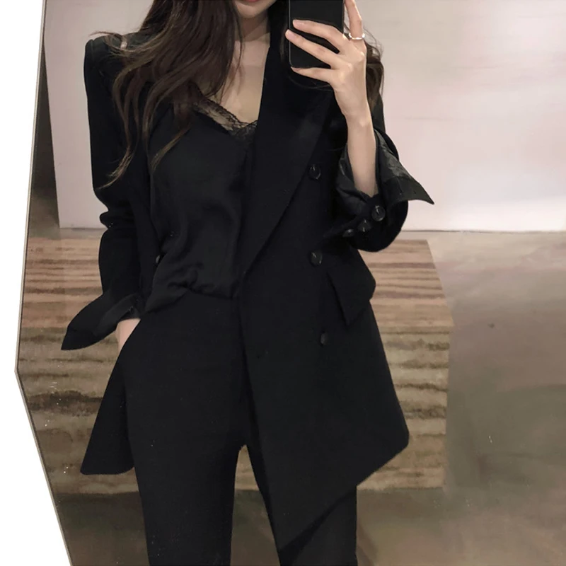 Korean Stylish Ladies Blazer Loose Solid Black Casual Suit Jacket Blazer Dames High Street Spring Autumn Women Blazer MM60NXZ