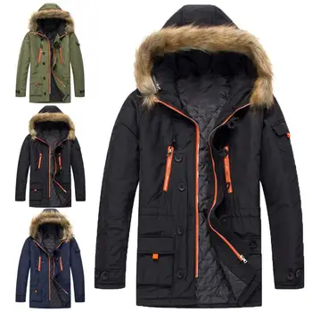 

Winter jacket men Thicken Mid-length with a hood a parka with a fur collar men coat casual warm men jacket men clothing