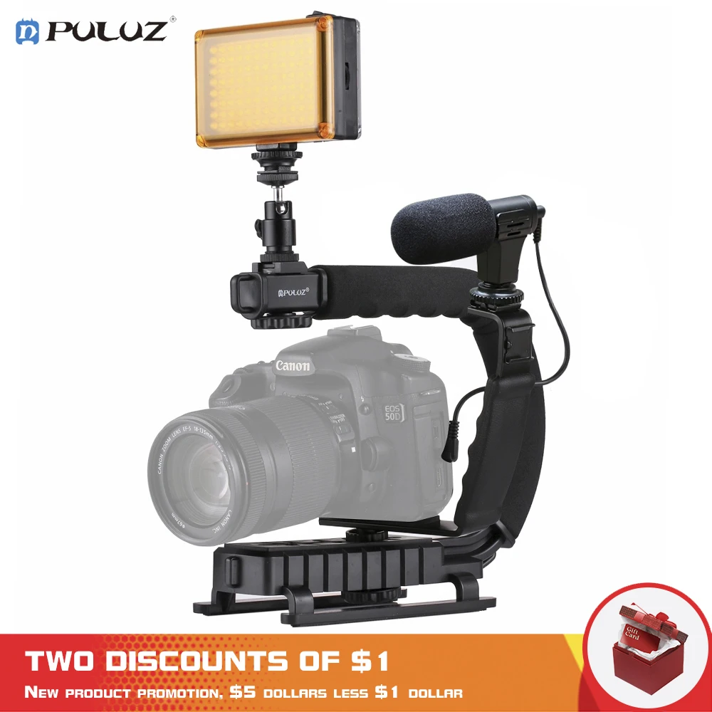 

PULUZ U/C Shape Portable Handheld DV Bracket Stabilizer LED Studio Light Video Microphone Kit Cold Shoe Tripod for Gopro /SLR