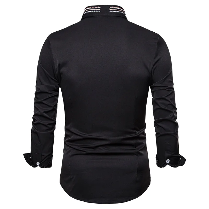 Мужская Повседневная рубашка Slim Fit Мужская Повседневная рубашка на пуговицах с вышивкой длинные рукава официальные сорочки мужская одежда