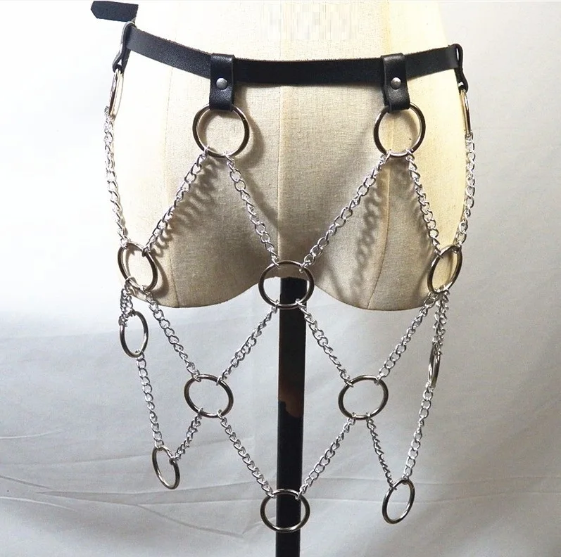 New Women Punk Waist Harness Belts PU Leather Rock Adjustable Harajuku Waist Belt with Metal Chain Tassel Belts