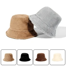 

Trendy Women Bucket Hat Winter Warm Faux Wool Hats Panama Fisherman Cap Solid Fashion
