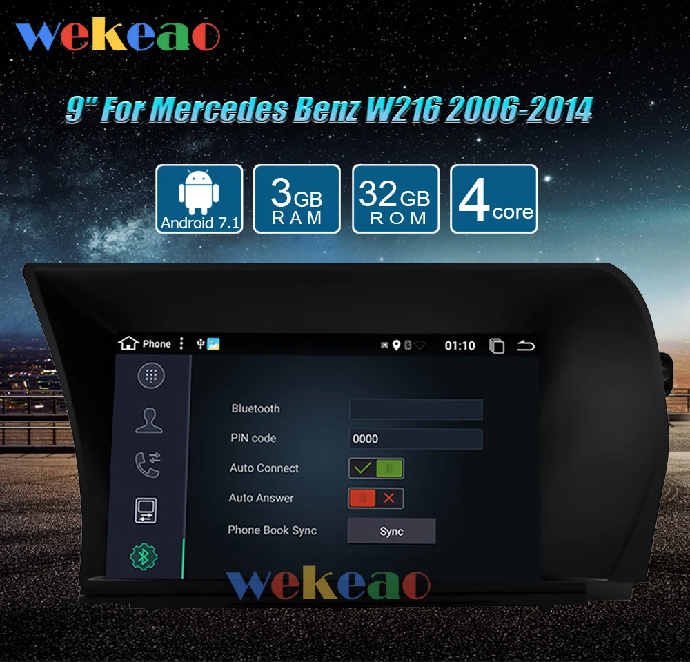 Wekeao сенсорный экран " Android 7,1 автомобильный Радио gps навигация для Mercedes Benz W216 S класс DVD Автомобильный плеер 2006