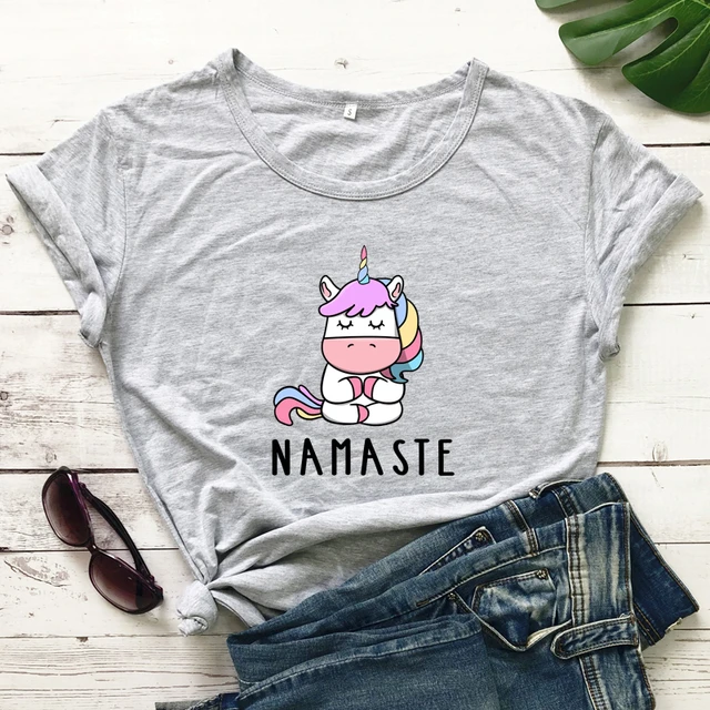 Namaste Yoga Unicorn Colored Print T-shirt Funny Meditation