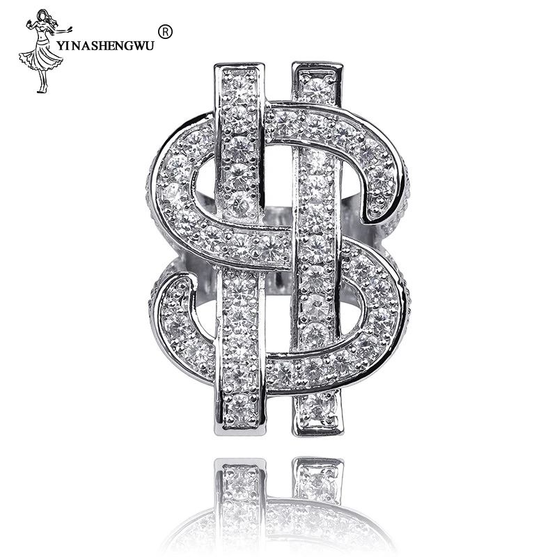 Мода Рок Iced Out Bling Золото Серебро Цвет Доллар США знак кольца AAA кубический циркон хип хоп кольцо для мужчин ювелирные изделия личность