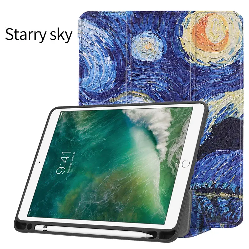 Ase для iPad Air 2 Air 1 Pro 9,7 серия картин чехол с держателем карандаша Авто Режим сна Пробуждение Стенд смарт-чехол - Цвет: Starry sky
