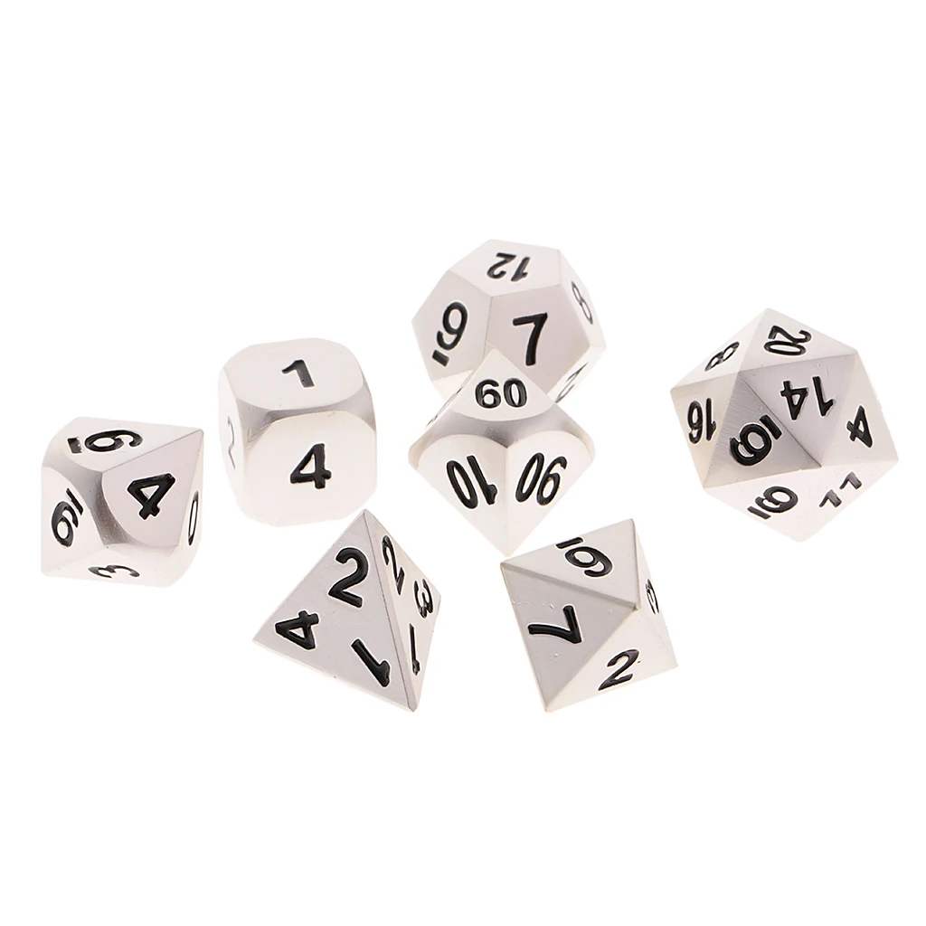 Игральные кости 7 шт. d4 d6 d8 d10 d12 d20 цифровой w/чехол для RPG DND игрушки серебро