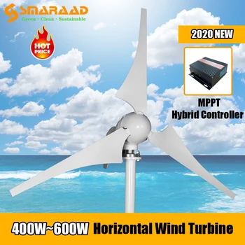 

Factory Outlet 400W 600W New Energy Horizontal Wind Turbine Generator 12v 24v 3/5 Blades Small Windmill Free MPPT Controller