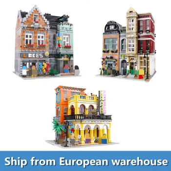 

DHL MOC Streetview Building Toys The Bike Shop and coffee shop Model Building Blocks Bricks Shoe shop Kids Toys Christmas Gifts