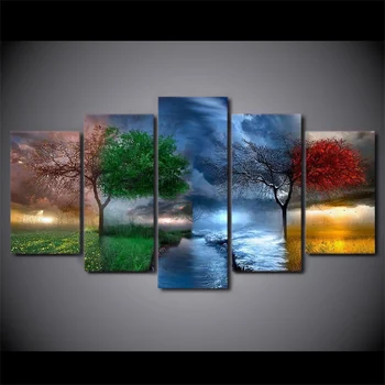 

5 Panel Fantasy Nature Four Seasons Painting Canvas Print Room Decor Paintings For Living Room Wall Painting