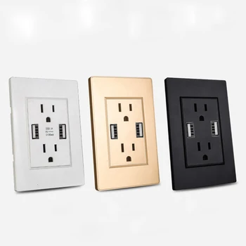 

US regulations USB socket white Golden black Wire drawing 15A belt 2.1A Data Line USB Wall Switch panel