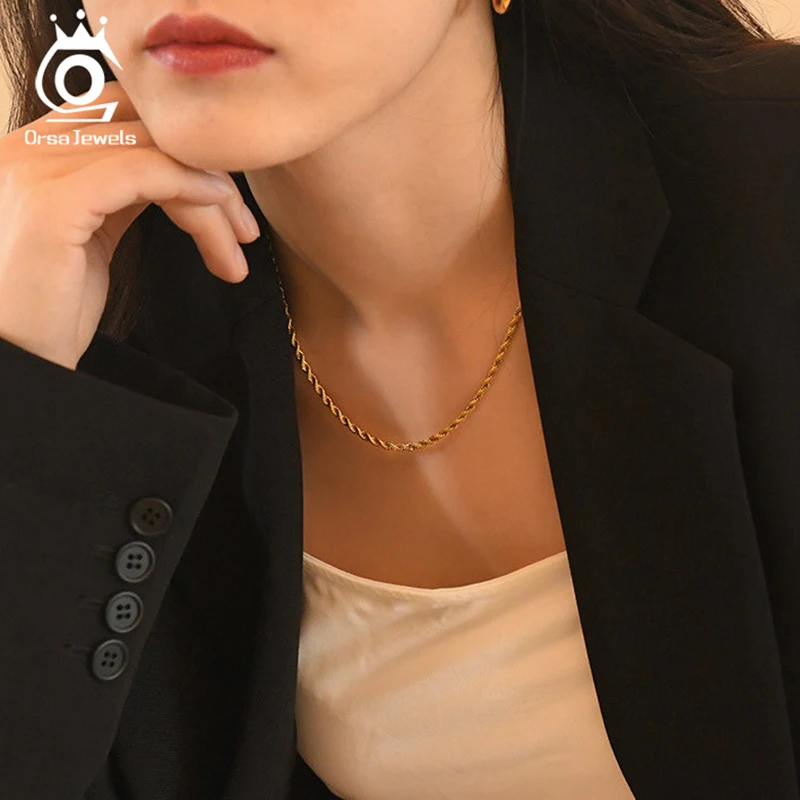Фото ORSA JEWELS, 18K, золото, подлинное 925 пробы, серебро, 1,7 мм, бриллиантовая цепочка, ожерелье для мужчин и женщин, цепочка SC29 №3