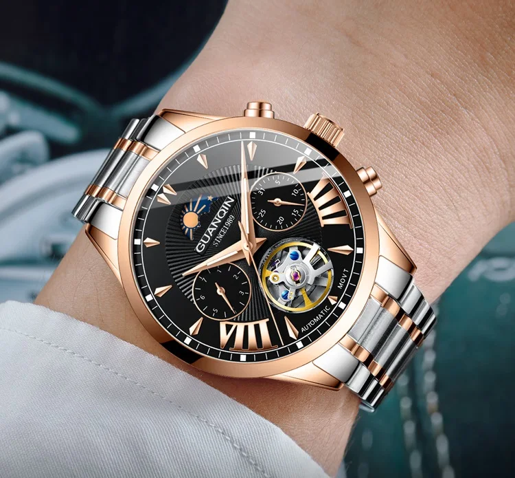 Automatic Watch Man GUANQIN GJ16120 Mens Watches Top Brand Luxury Mechanical Watch Moon Phase 50m Waterproof Tourbillon Date New (1)