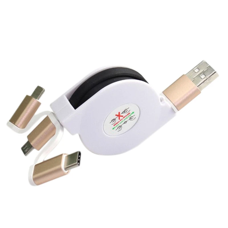 3 в 1 Выдвижной Usb type C кабель зарядного устройства для samsung Android Iphone - Цвет: Black