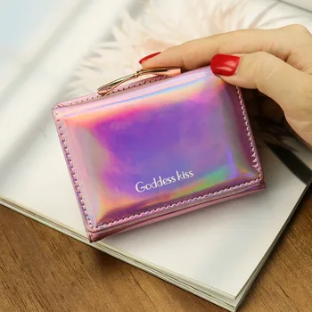 

New Laser Holographic Short Wallet Women Cute Small Wallets Lady Short Purse Card Holder Women Fashion Money Bags Silver