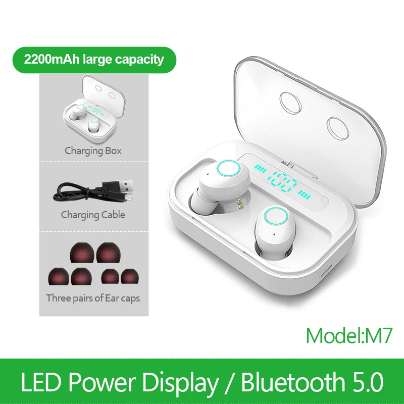 M7 Bluetooth 5,0, беспроводные наушники, водонепроницаемые спортивные наушники, 8D, Hi-Fi, стерео гарнитура, наушники для iOS, Android, телефона - Цвет: WHITE