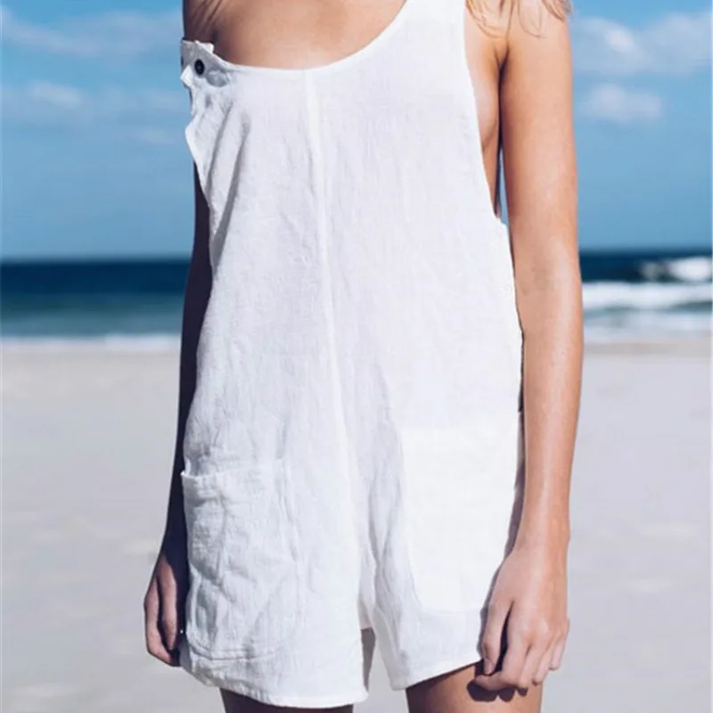 Women Overall Jumpsuit Homewear 2020 Summer Loose Casual Playsuit Female Solid Sleeveless Rompers Fashion Ladies Streetwear