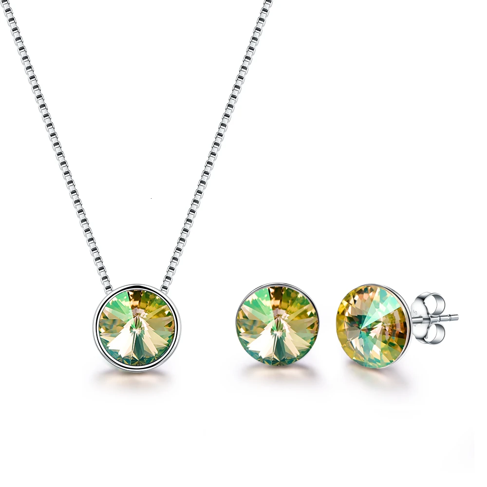 Malanda круглые кристаллы от Swarovski подвески Цепочки И ожерелья Стад Комплект сережек для женщин Новая мода Свадебная вечеринка Ювелирные наборы подарок - Окраска металла: Crystal LUMG