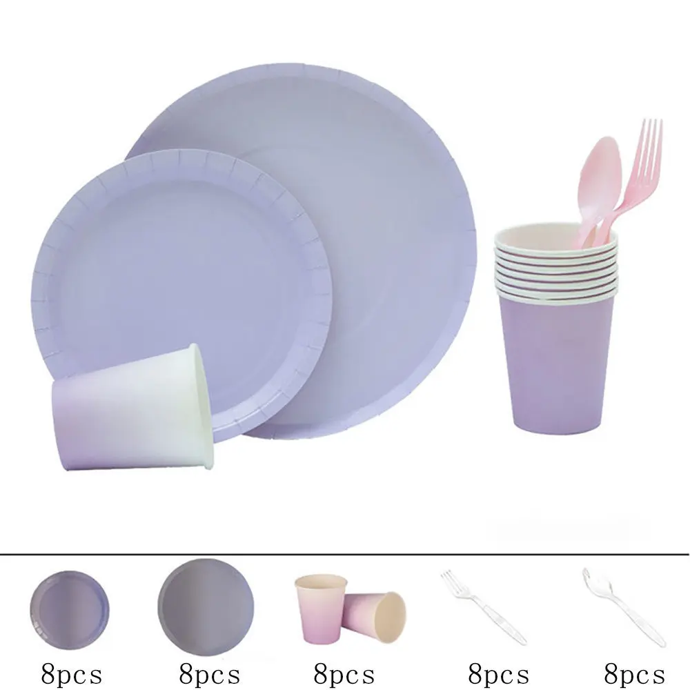 Purple40pcs 40 шт./компл. Macaron творческая столовая посуда отмечание праздника для взрослых день рождения дети столовые приборы для торжеств набор - Цвет: Purple40pcs