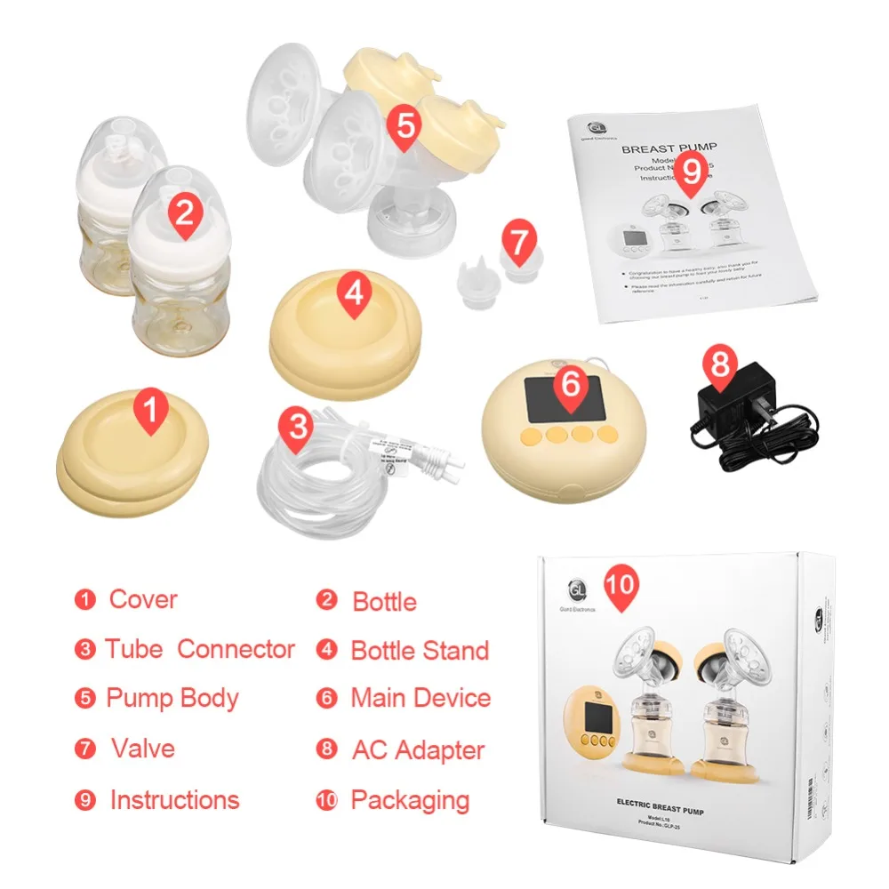 electric milk pump GL Electric Double Breast Pump Massage Portable Electric Pump With Milk Bottle LCD Screen Multinational Double Breast Pump electric wearable breast pump