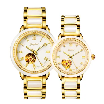 

2020 Top Fashion Time-limited Wholesale Set Auger Couple Watches Hotan White Jade Mechanical Automatic Hollow Out Fashion
