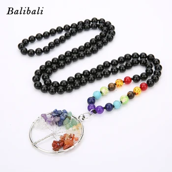 

BALIBALI Tree Of Life Pendant Necklace 7 Chakra Hand Knotted 108 Mala Beads Natural Stone Necklace Meditation Yoga Necklace