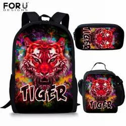 FORUDESIGNS/3d принт тигра комплект школьных сумок для мальчиков крутая средняя школа детские школьные сумки 16 дюймов Детский Рюкзак Mochila