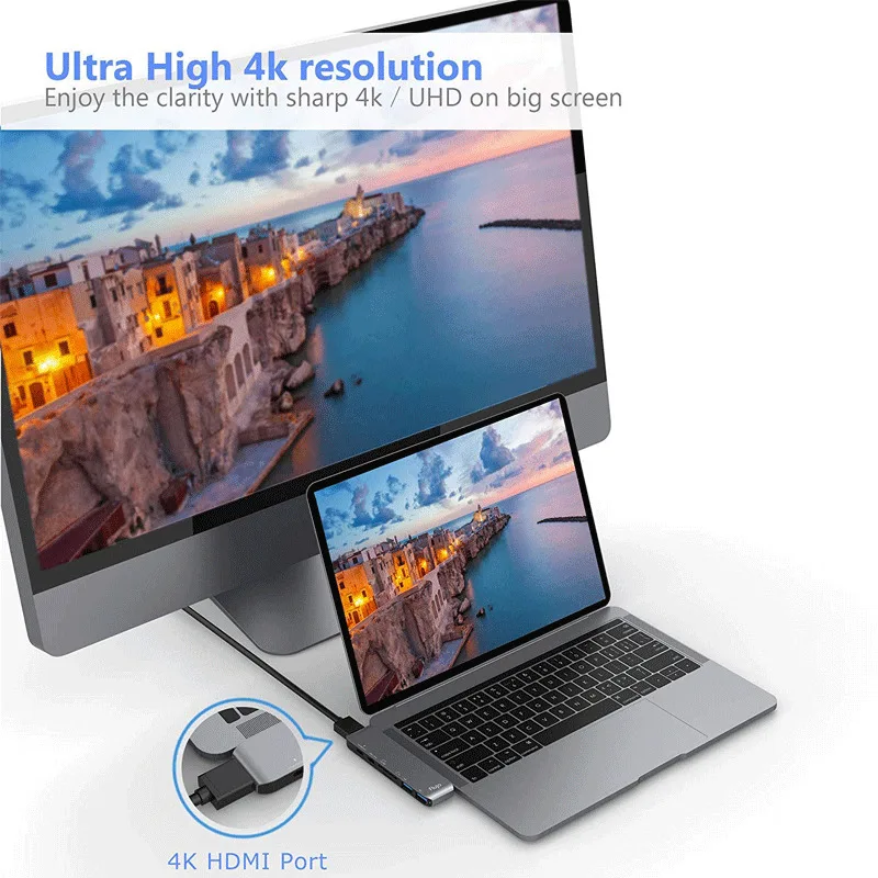 7в1 USB-C концентратор двойной тип-c многопортовый кардридер адаптер 4K HDMI для MacBook Pro